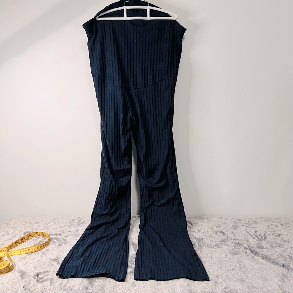 H&M Navy Ribbed Flare Jumpsuit